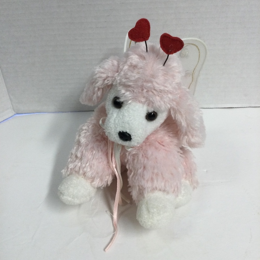 Aurora Pampered Poodles Pink/White Plush Poodle w/ Heart Antennae & Wings VTG